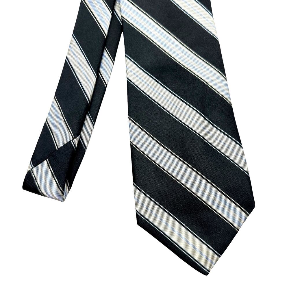 Daniel Cremieux | LONG Black Silver Diagonal Stripe 100% Silk Hand Tailored Tie